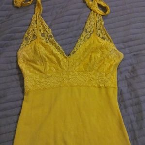 Yellow lace, tie halter top